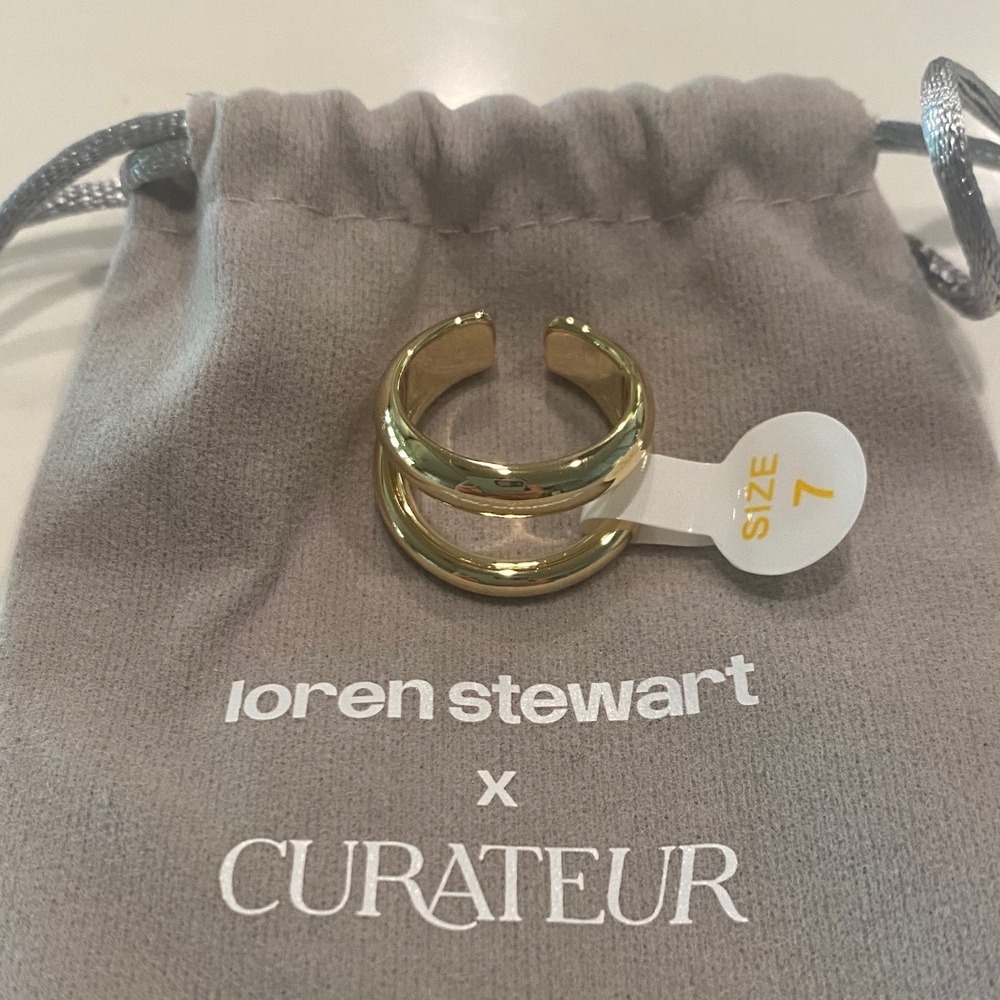 Loren Stewart x Curateur Gold Double Band Open Ring Size 7 Minimalist Stacked